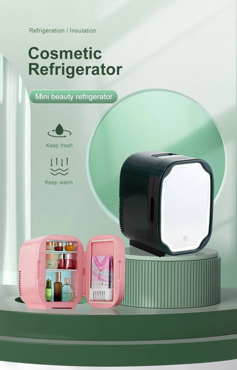 Portable Mini Skincare Fridge with LED Mirror for Home and Travel - 8