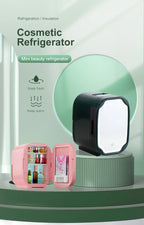 Portable Mini Skincare Fridge with LED Mirror for Home and Travel