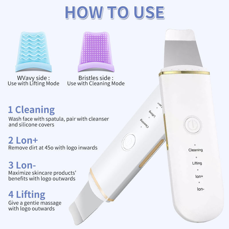 Ultrasonic Facial Skin Scrubber and Pore Cleaner Spatula - 10