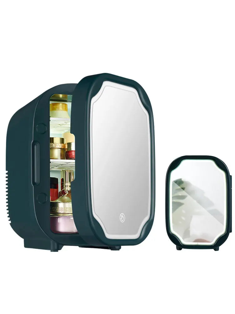 Portable Mini Skincare Fridge with LED Mirror for Home and Travel