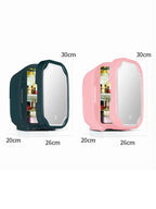 Portable Mini Skincare Fridge with LED Mirror for Home and Travel