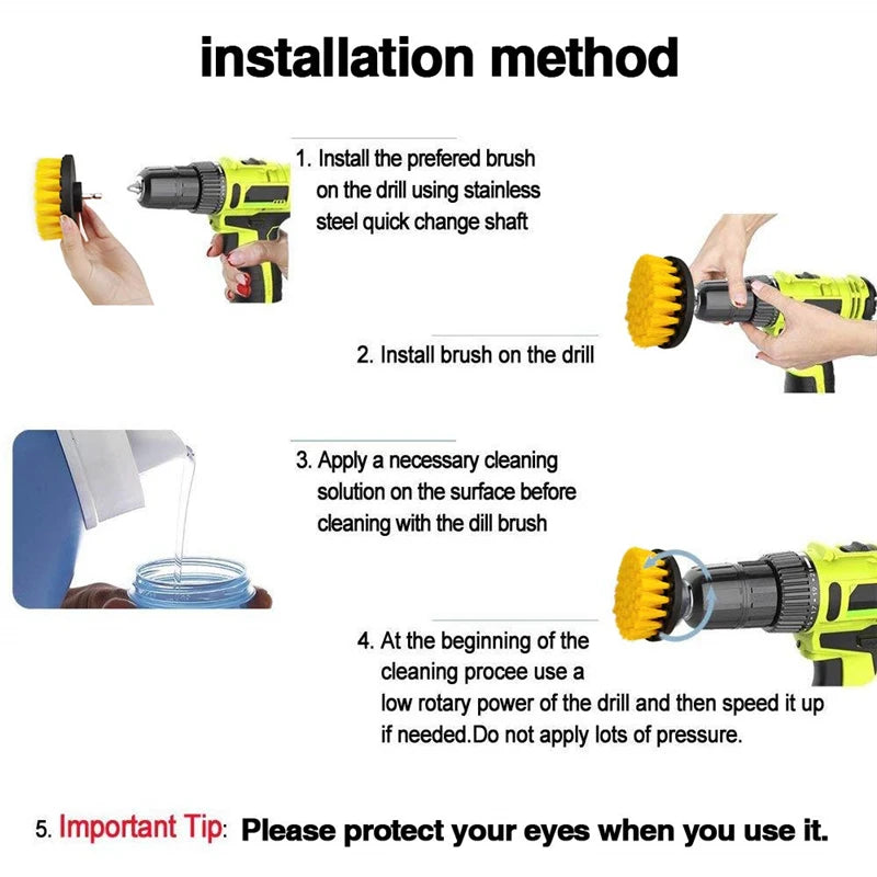 Power Drill Attachment Cleaning Brush Kit