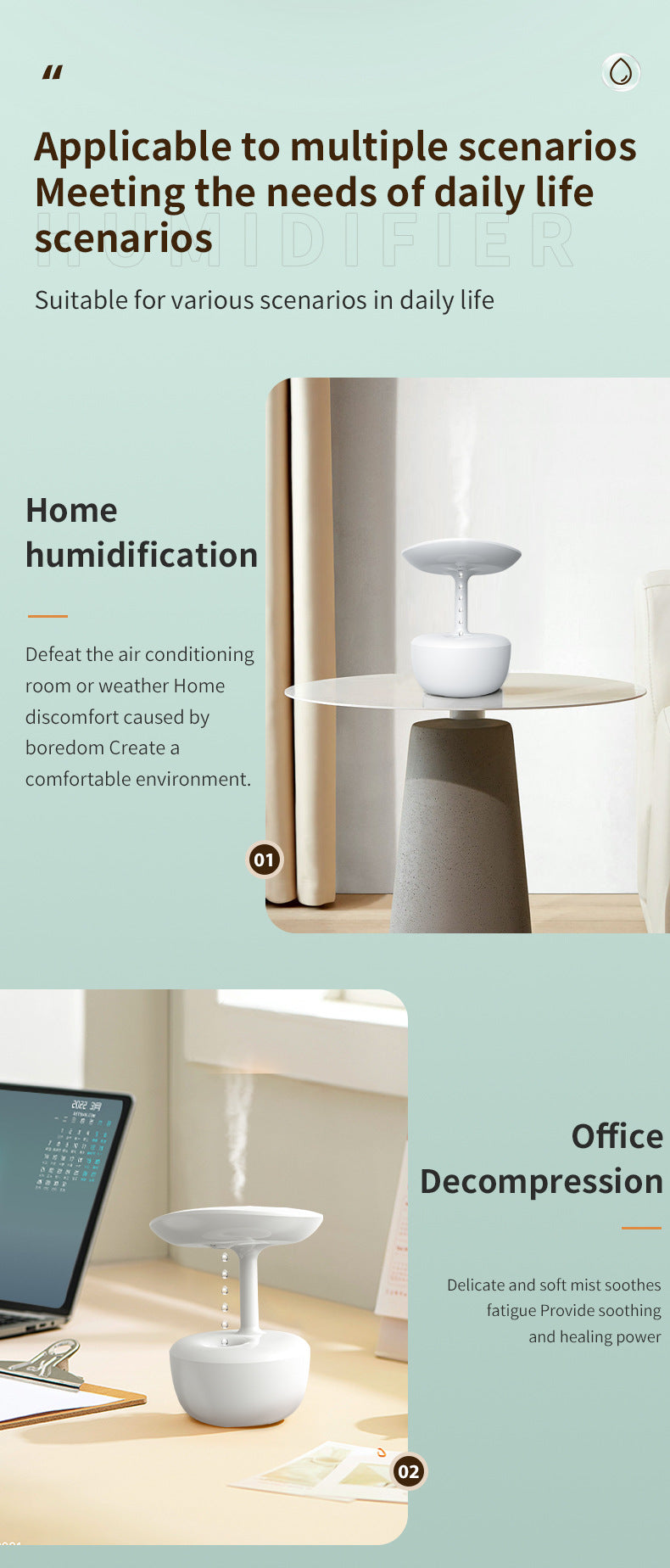 Anti-Gravity LED Water Drop Humidifier - 18