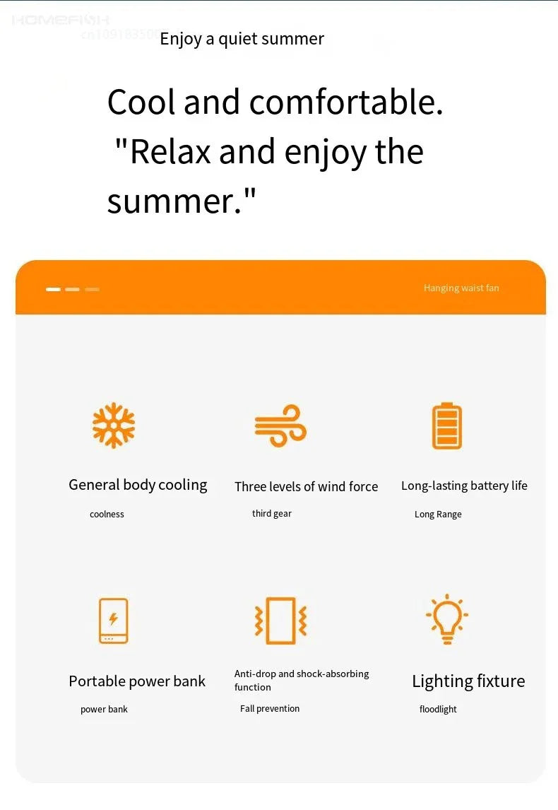Portable Waist Clip Cooling Fan with Power Bank