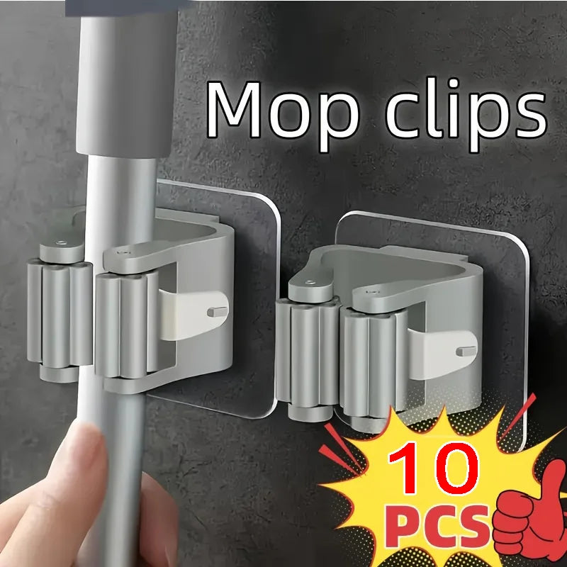 Wall Mounted Adhesive Mop and Broom Organizer Holder