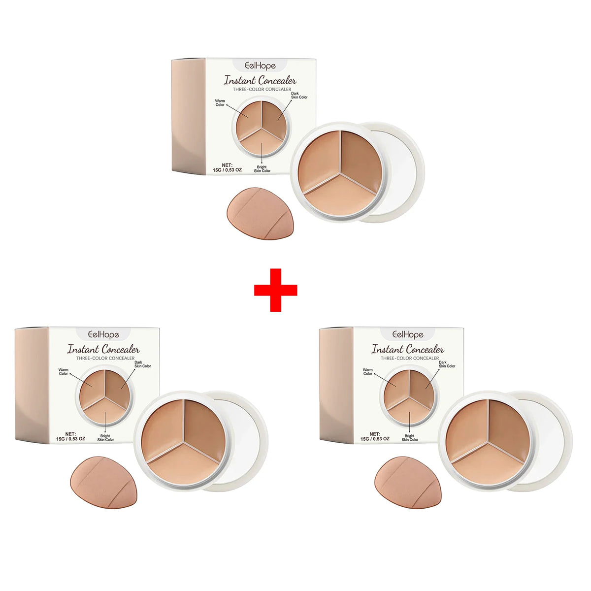 3-Color Cream Concealer Palette for Flawless Face Coverage