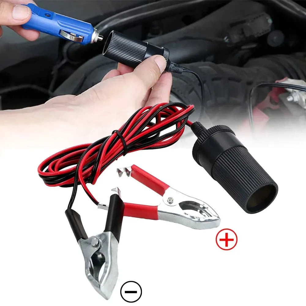 12V Car Battery Clip to Cigarette Lighter Socket Adapter
