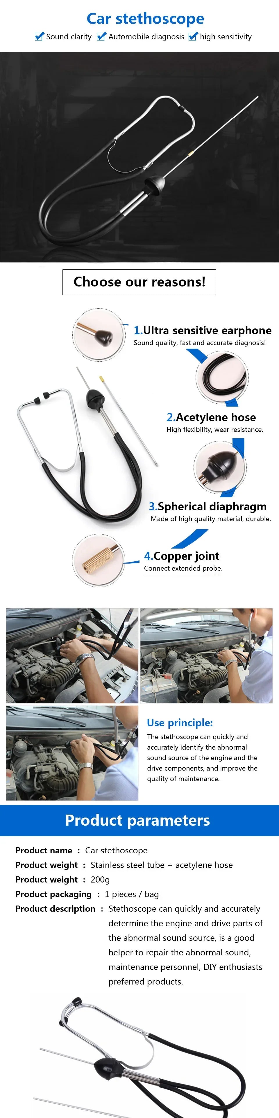 Automotive Engine Mechanic Stethoscope Diagnostic Tool