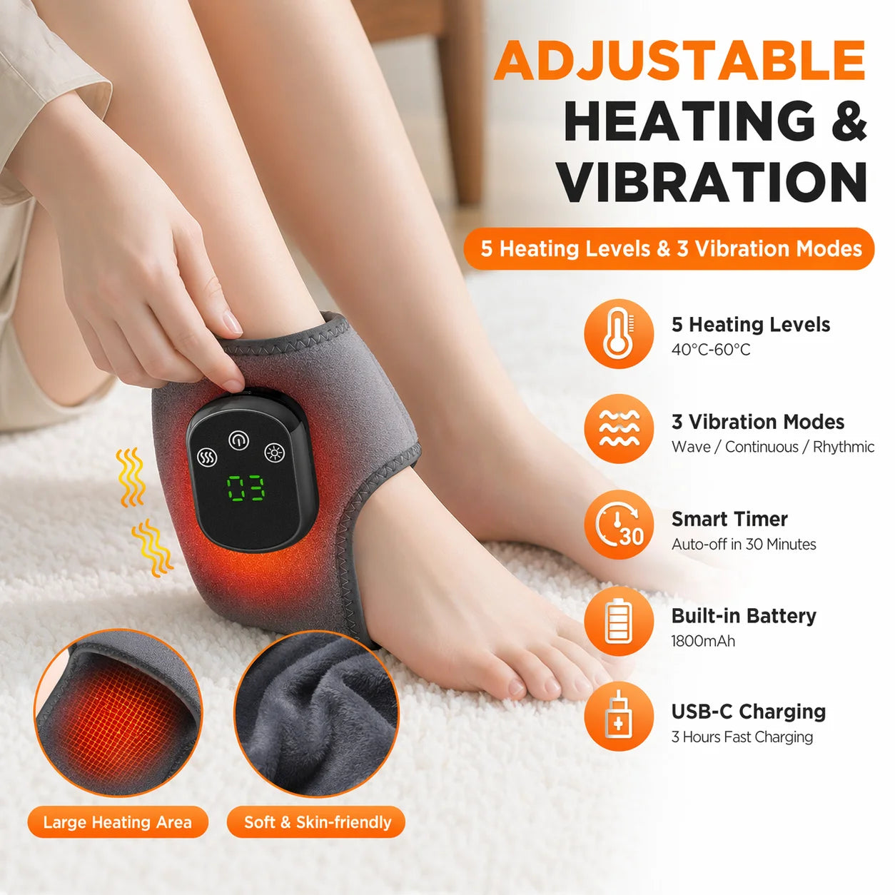 Heated Vibrating Ankle Support Wrap - 7
