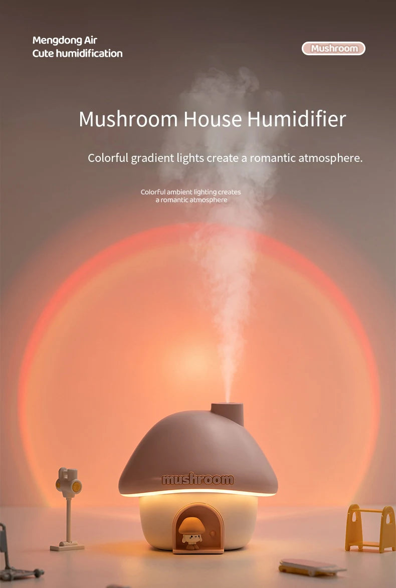Cute Mushroom House Humidifier with LED Night Light