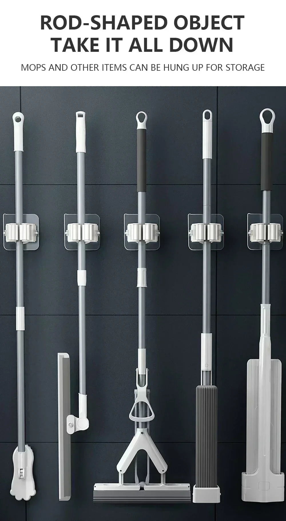Self-Adhesive Wall Mounted Mop and Broom Organizer Holder