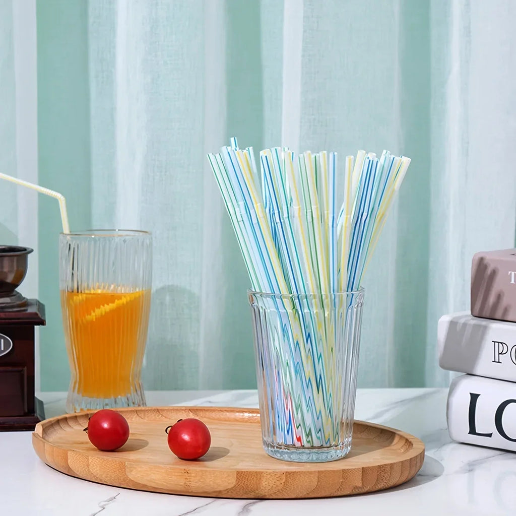 Flexible Multicolor Striped Drinking Straws for Parties and Events
