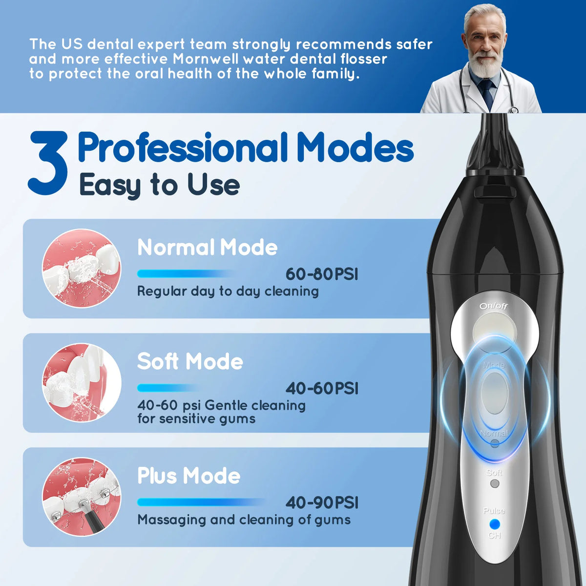 Portable Cordless Water Flosser with 3 Modes and 7 Replacement Tips