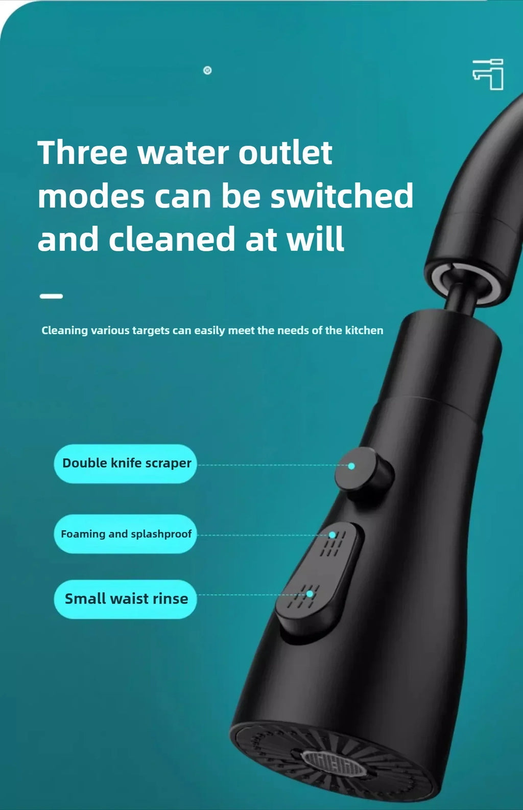3-Mode Adjustable Kitchen Faucet Sprayer Head