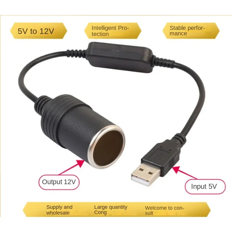 USB to 12V Car Cigarette Lighter Socket Power Adapter - 6