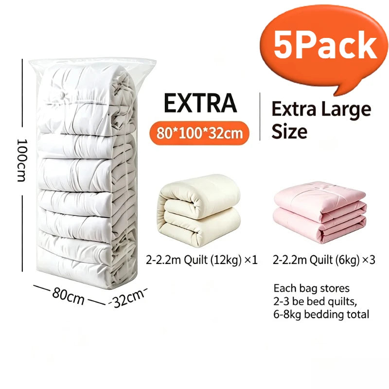 Pump-Free Vacuum Compression Storage Bags for Bedding and Clothes