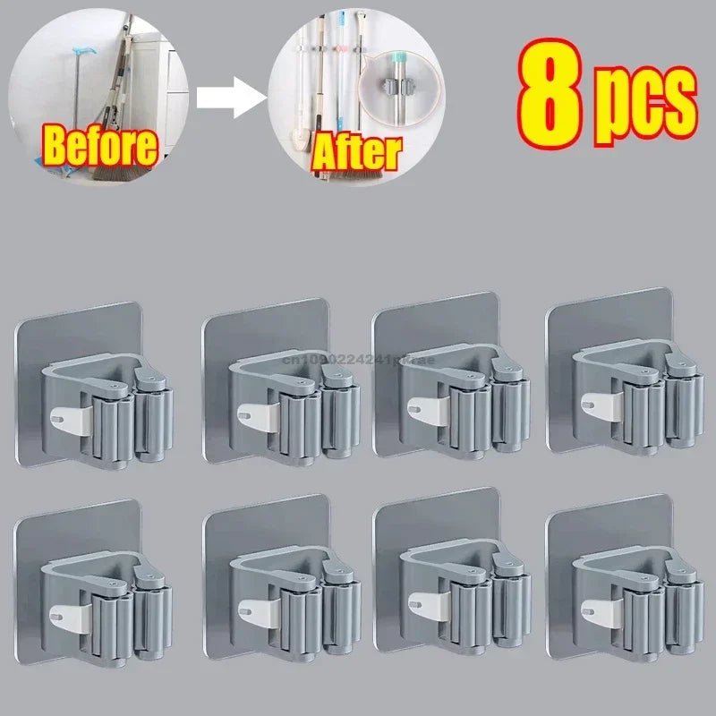 Self-Adhesive Wall Mounted Mop and Broom Organizer Holder - 22