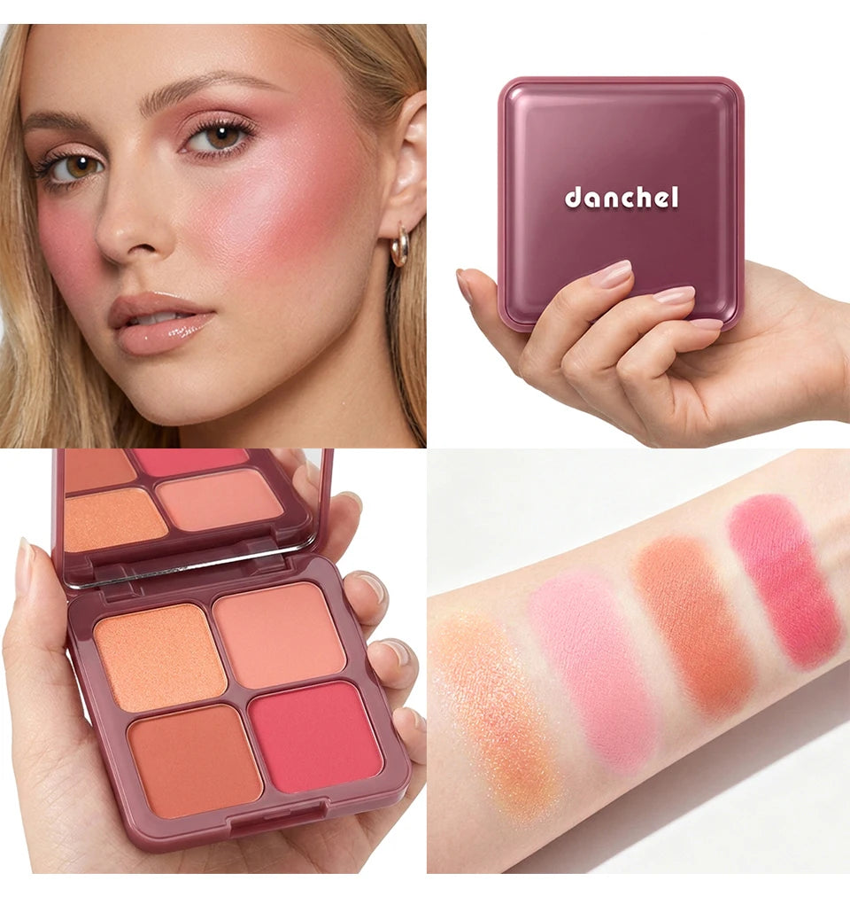 4-Color Matte Pigmented Blush Palette with Makeup Brush - 17