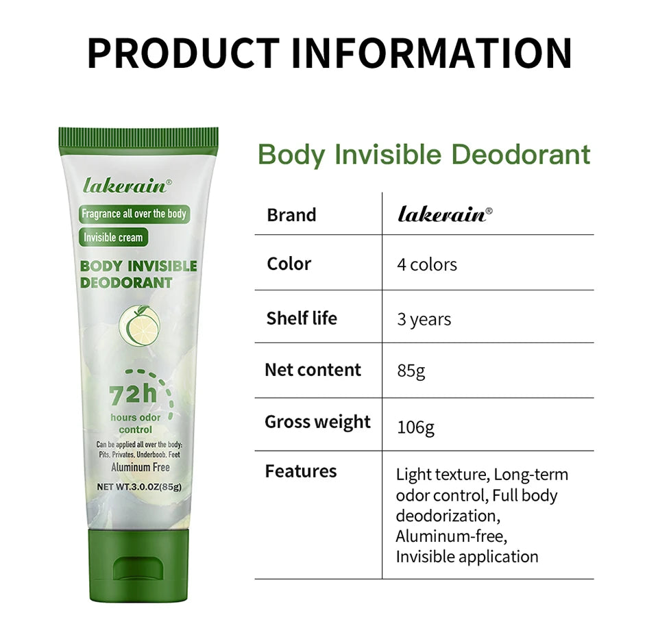 Long-Lasting Invisible Full Body Deodorant Cream