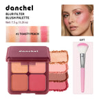 4-Color Matte Pigmented Blush Palette with Makeup Brush