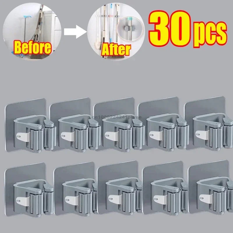 Self-Adhesive Wall Mounted Mop and Broom Organizer Holder