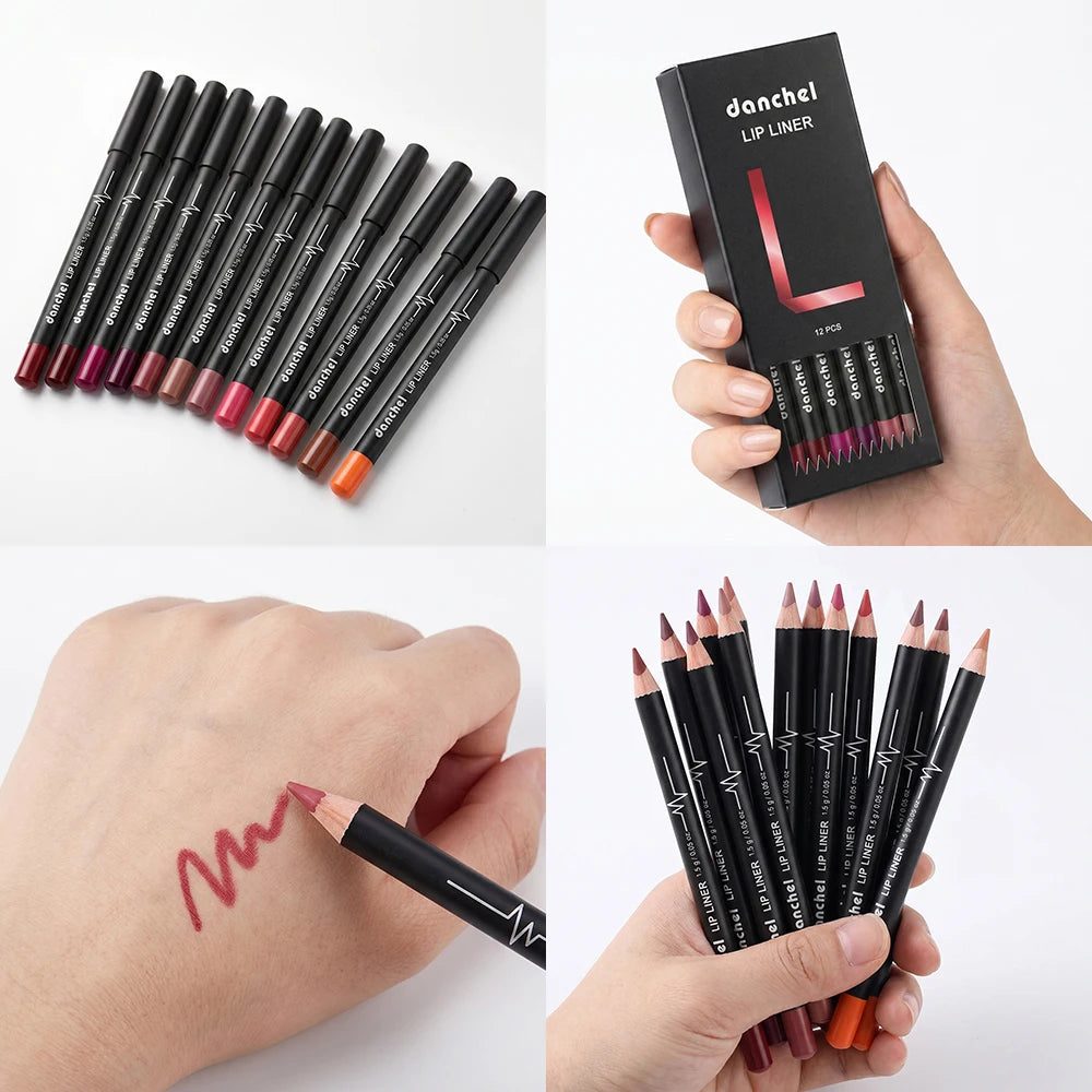 Professional 12-Color Waterproof Lip Liner Pencil Set
