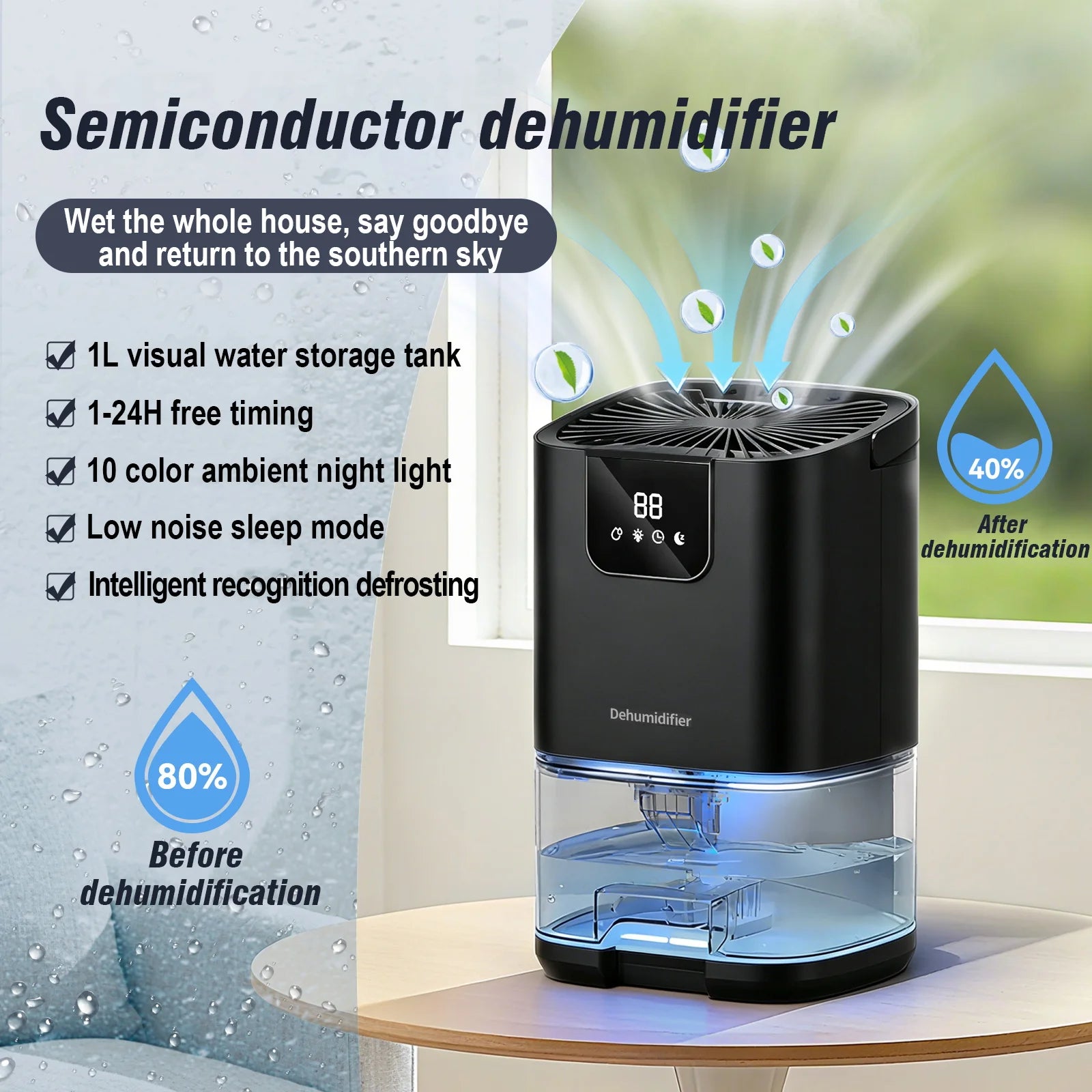 1000ML Portable Smart Dehumidifier for Home and Bedroom - 3