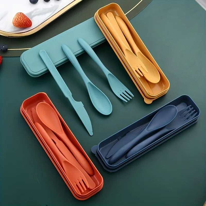 3-in-1 Portable Reusable Travel Cutlery Set with Case