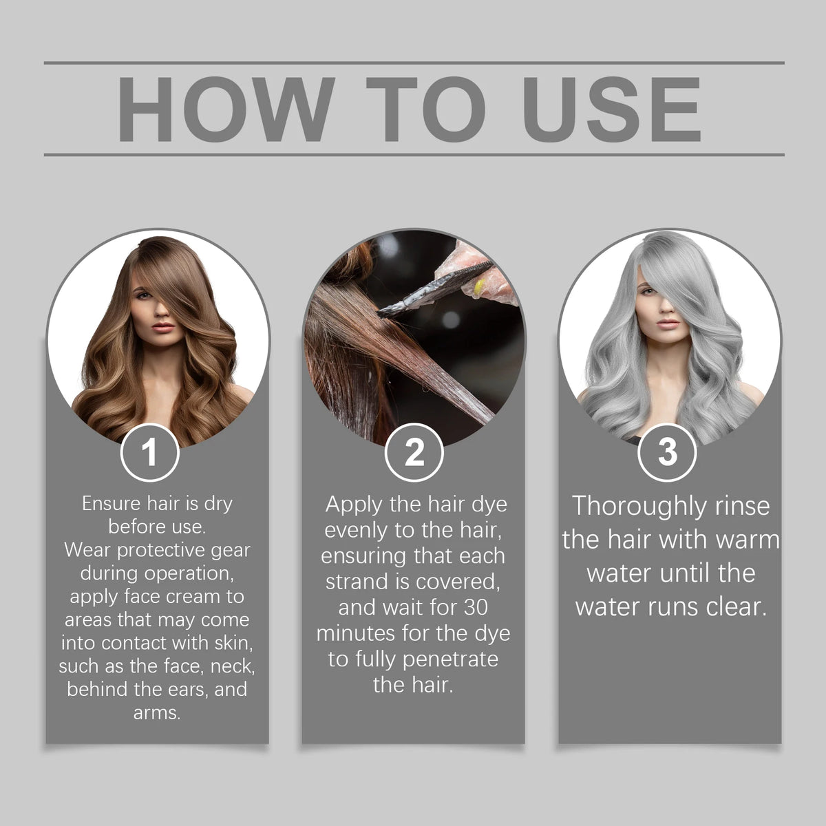 Permanent Silver Gray Hair Dye Cream
