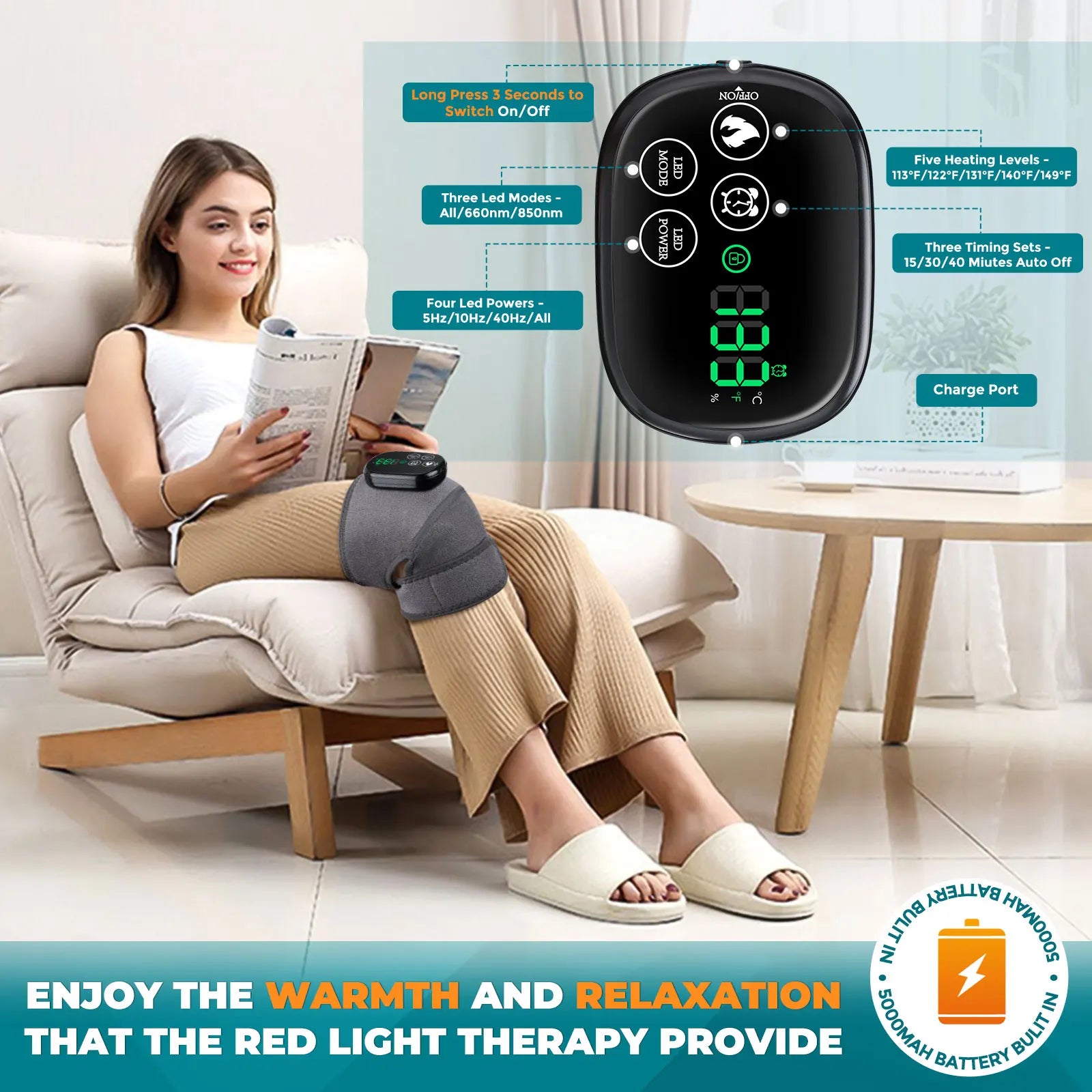 Cordless Heated Knee Wrap with Red Light Therapy - 10