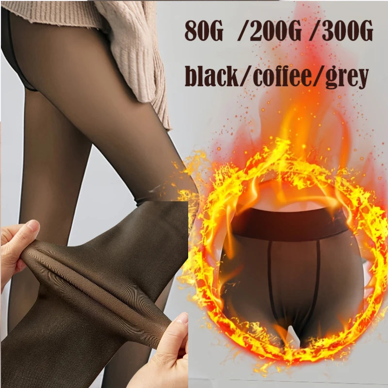 Fleece-Lined Sheer Thermal Tights for Women - 1