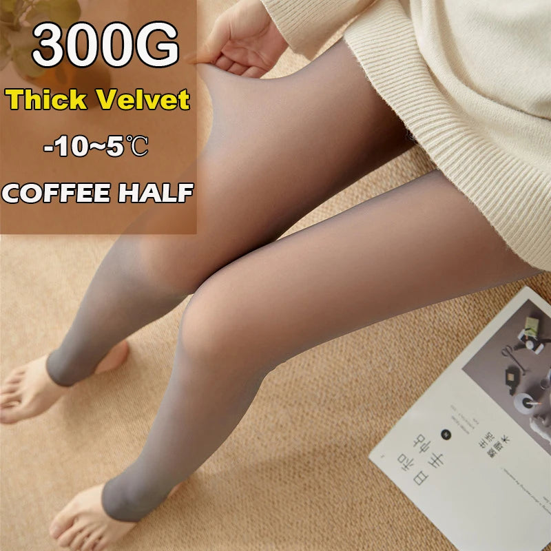 Fleece Lined Sheer Thermal Tights for Women