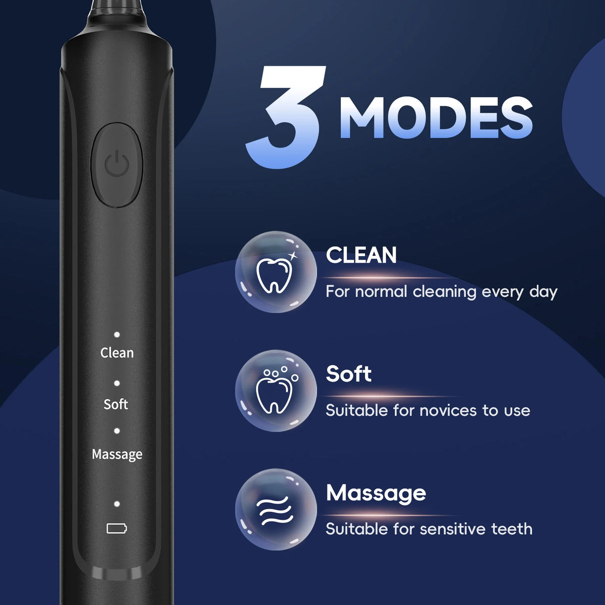 Rechargeable Electric Sonic Toothbrush with 3 Cleaning Modes