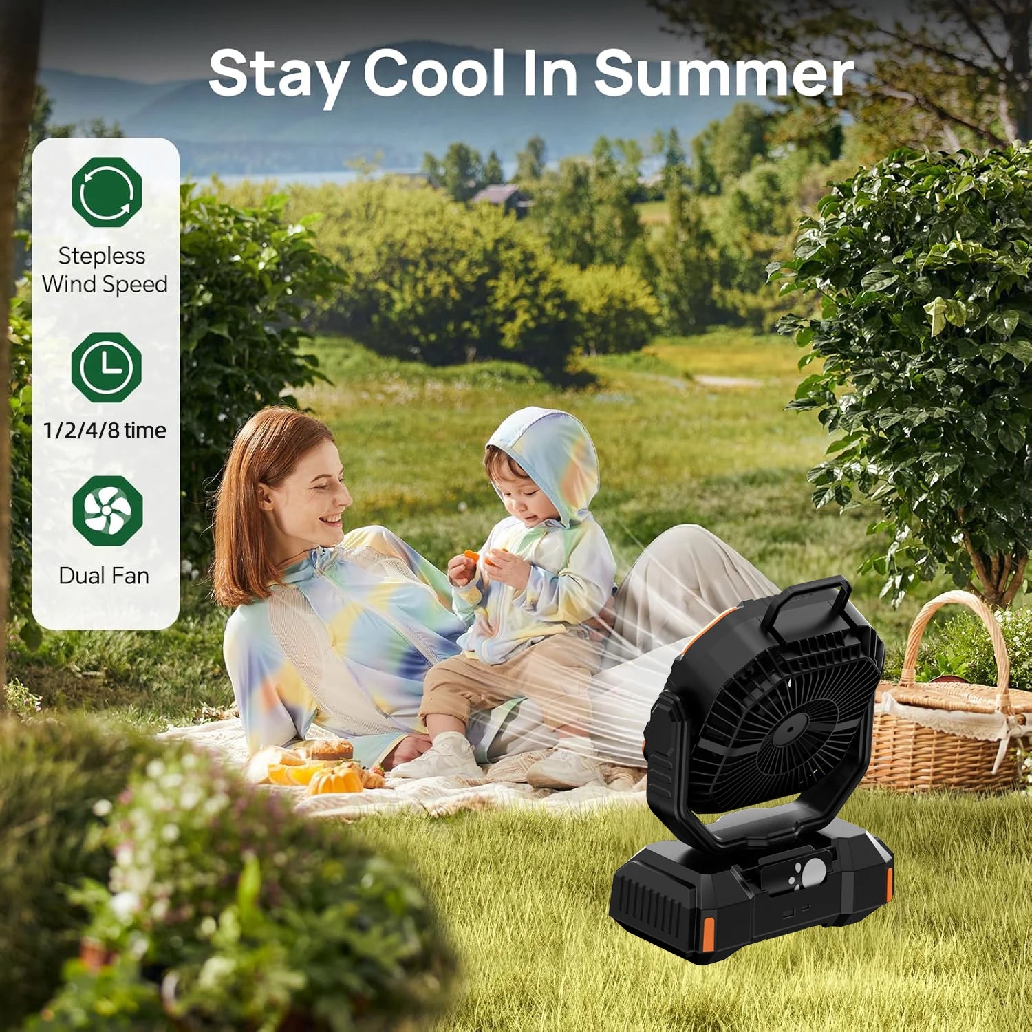 Portable Camping Fan with 40000mAh Power Bank & LED Light - 13