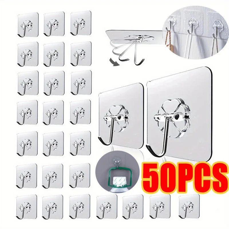 Transparent Self-Adhesive Rotating Wall Hooks for Home Organization - 1