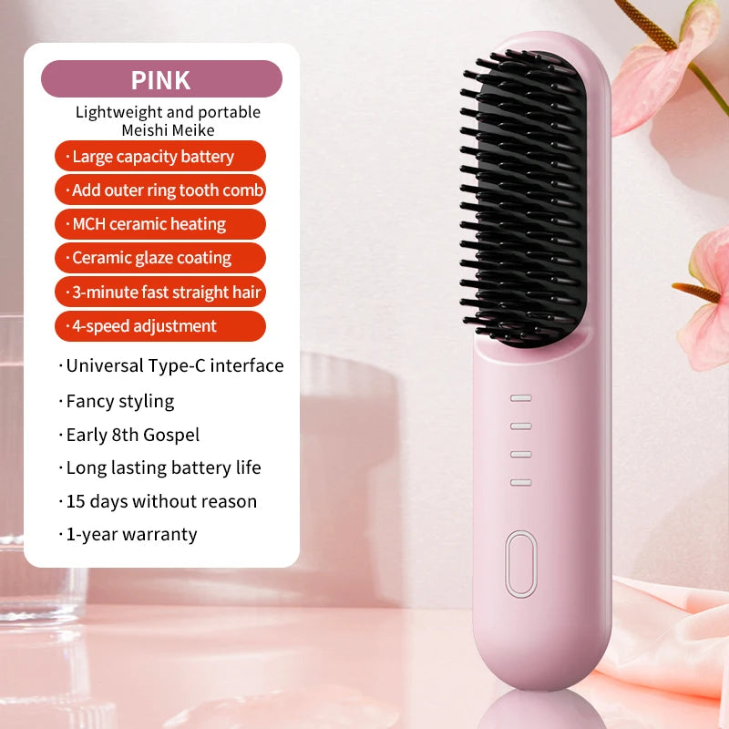 Fast-Heating Cordless Ionic Hair Straightener Brush