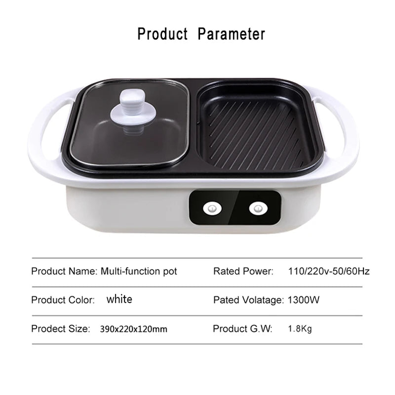 2-in-1 Electric Hot Pot and Grill for Indoor BBQ