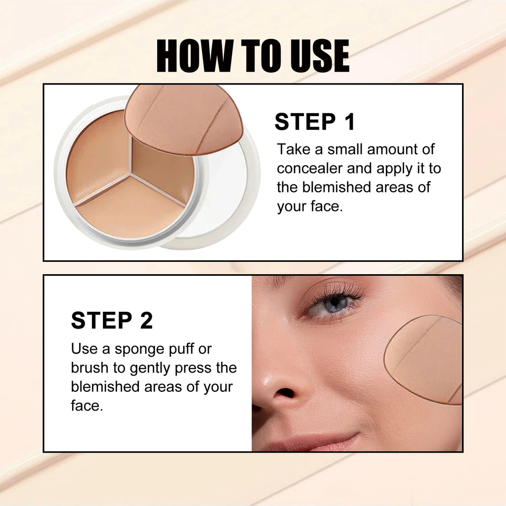 3-Color Cream Concealer Palette for Flawless Face Coverage