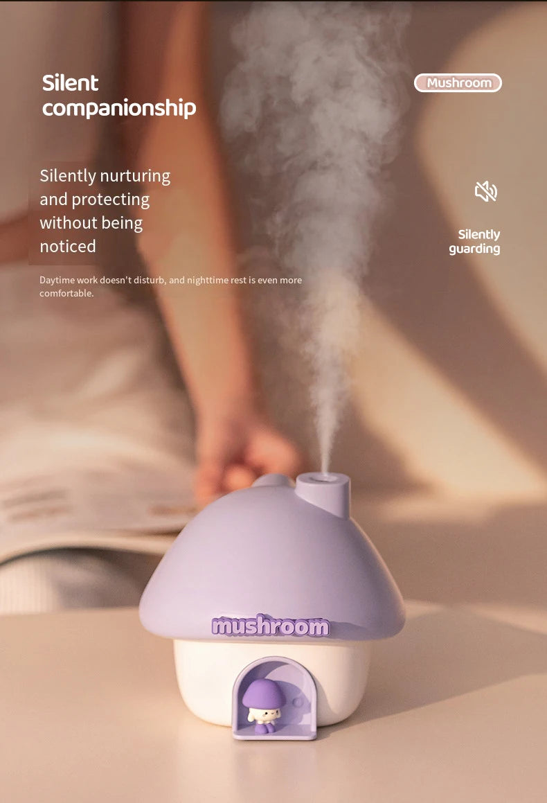 Cute Mushroom House Humidifier with LED Night Light