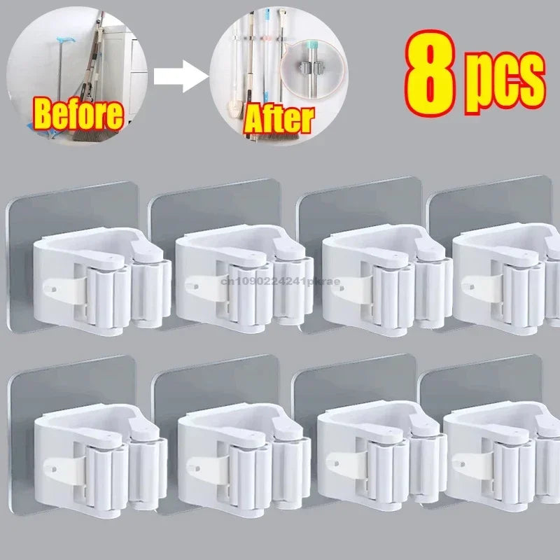 Self-Adhesive Wall Mounted Mop and Broom Organizer Holder - 31