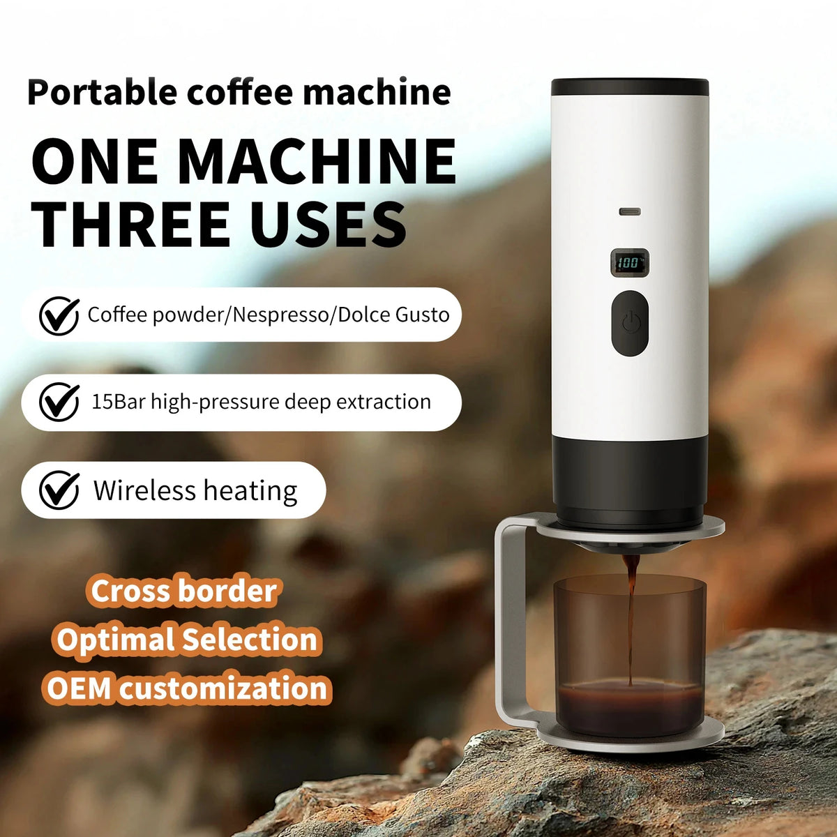 Portable Wireless Electric Coffee Maker for Camping and Travel