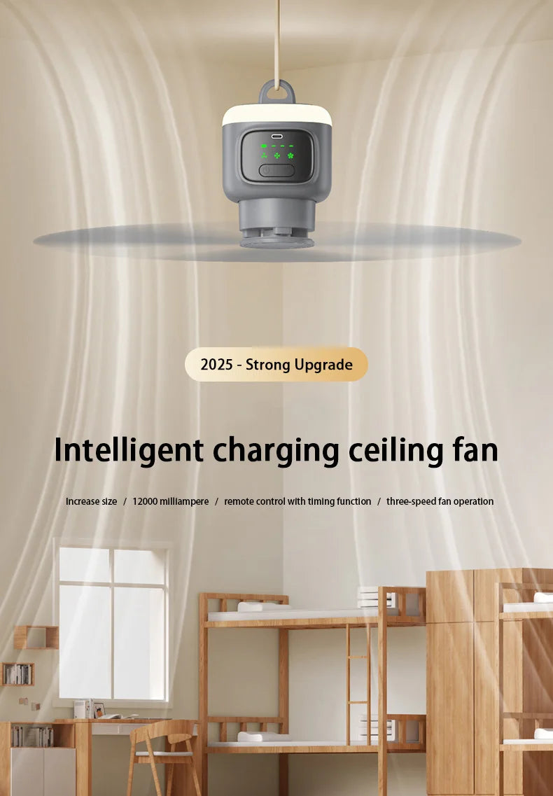 Portable Rechargeable Ceiling Fan with LED Light for Camping - 7