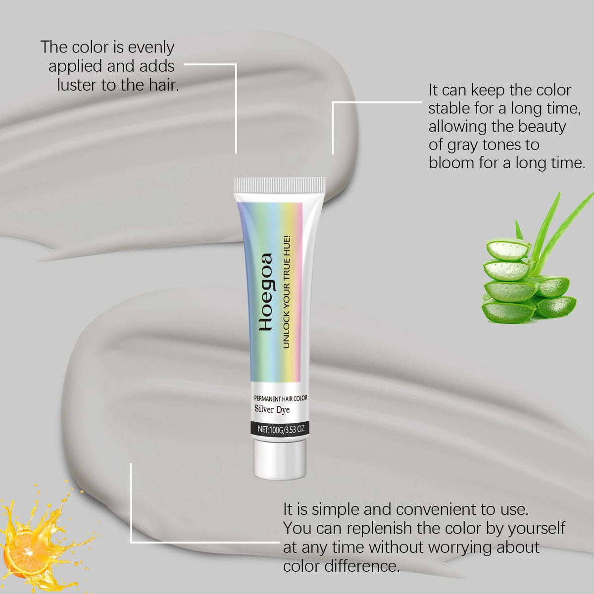 Permanent Silver Gray Hair Dye Cream