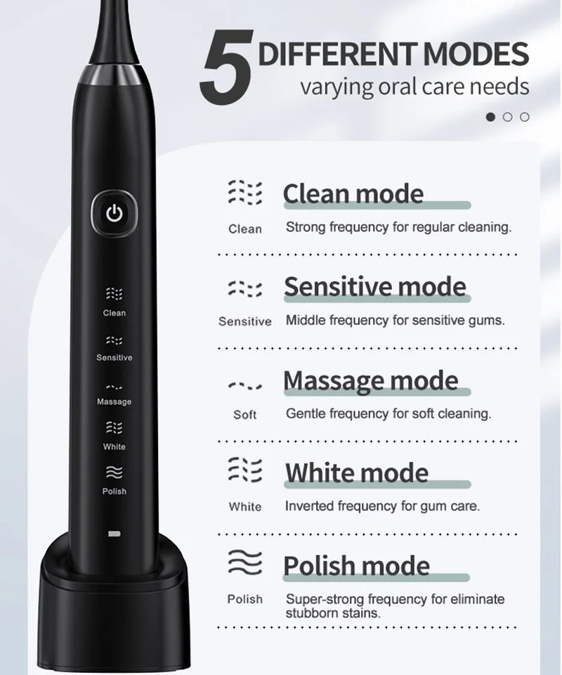 Rechargeable Sonic Electric Toothbrush with 8 Brush Heads