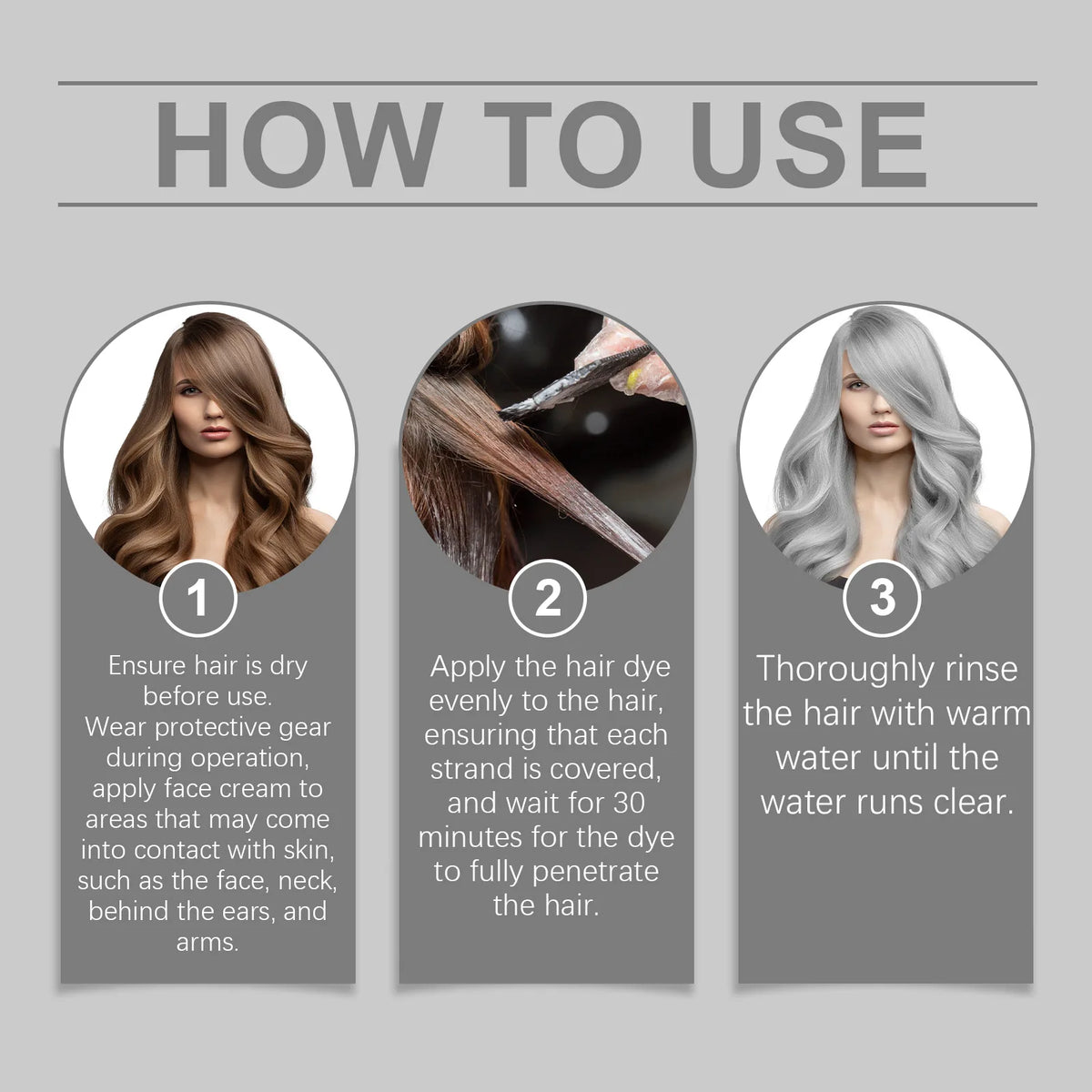 Permanent Silver Gray Hair Dye Cream