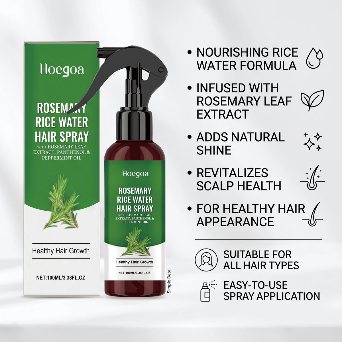 Rosemary Rice Water Hair Spray for Damaged Frizzy Hair