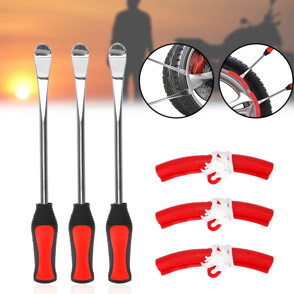 Motorcycle and Bicycle Tire Changing Lever Tool Kit with Rim Protectors