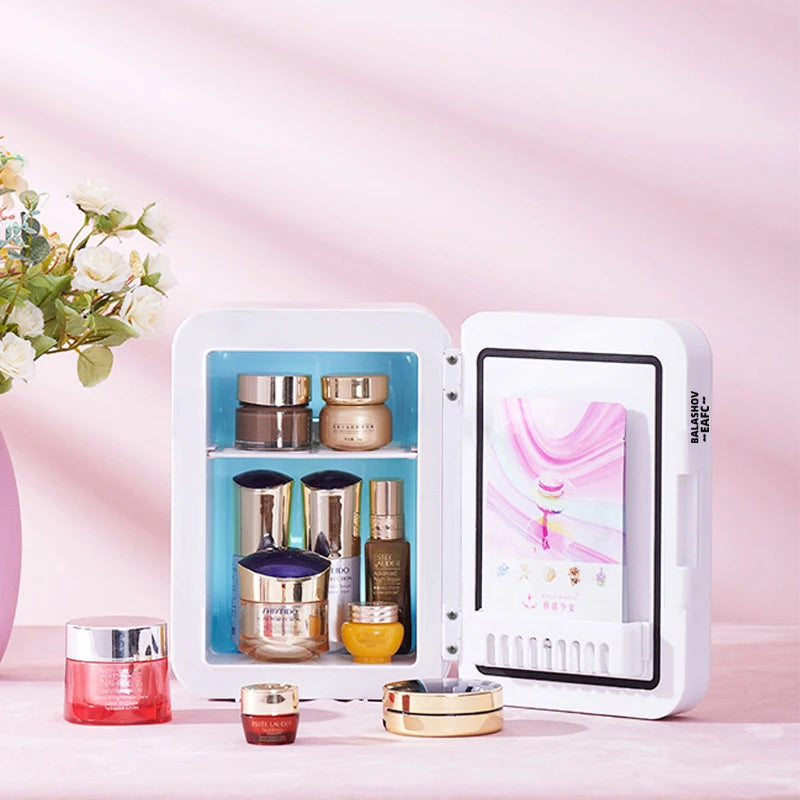 4L Portable Mini Makeup Fridge with LED Lighted Mirror