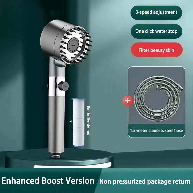 High-Pressure Adjustable Shower Head with Massage Brush