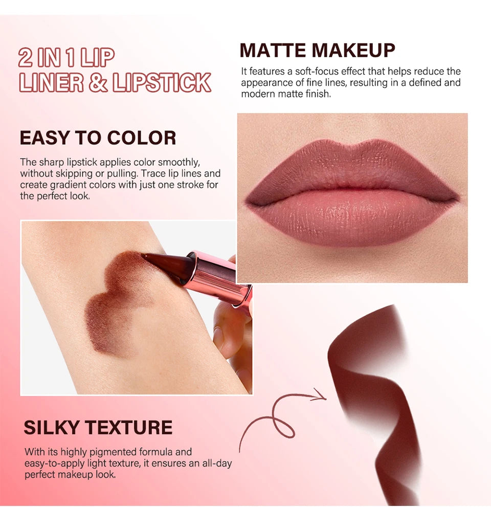 2-in-1 Waterproof Matte Lip Liner and Lipstick Crayon